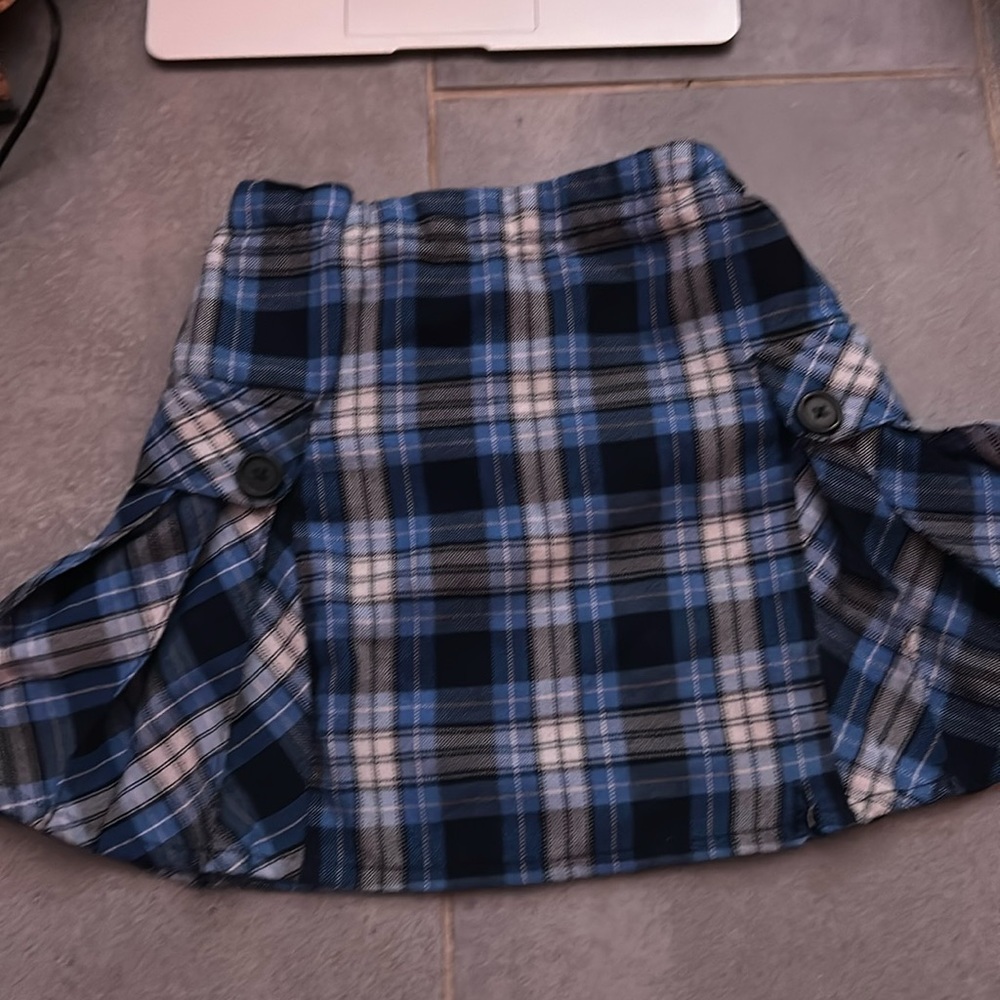 •LANDS END blue, white, and black plaided skirt